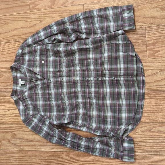 LL Bean purple, green and white 100% cotton plaid flannel button down, women's M - Picture 1 of 7